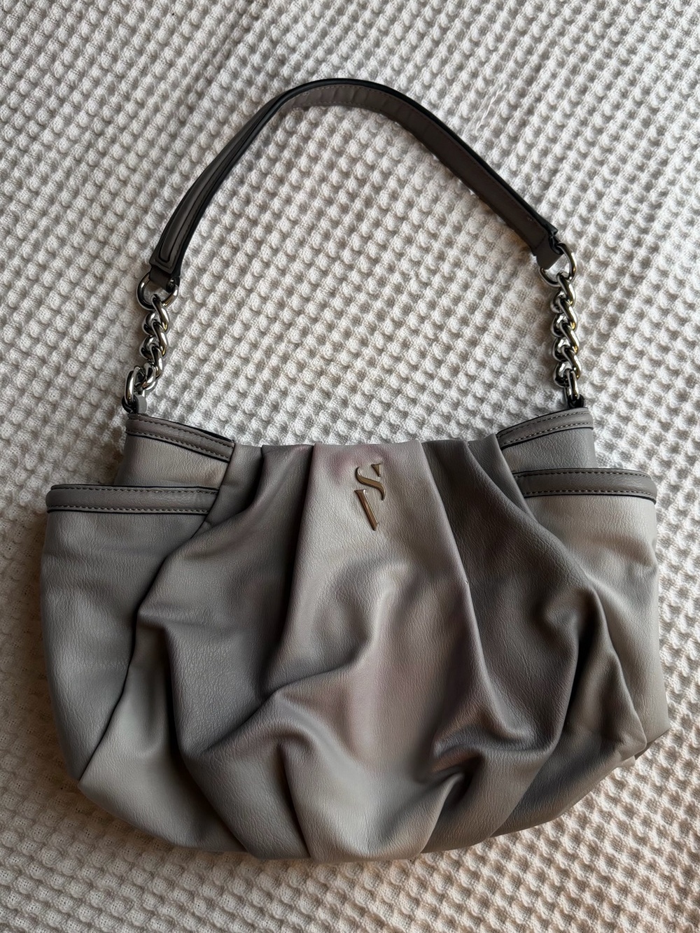 Simply Vera Vera Wang Gray Ruched Shoulder Bag with Chain Strap